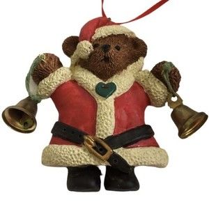 Teddy Bear Ornament Kurt Adler Resin Dressed as Santa Holding Bells